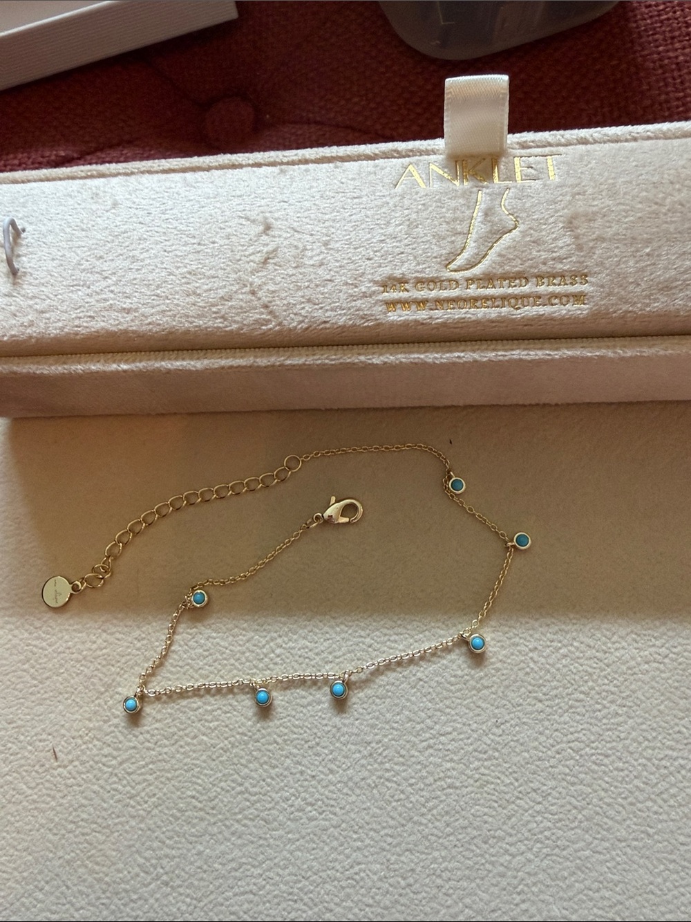 Gold-Plated Brass Anklet with Turquoise Bead Accents